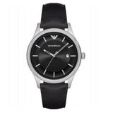 Emporio Armani Lambda Classic Quartz Black Dial Black Leather Strap Watch For Men - AR11020