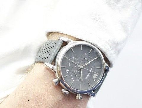 Emporio Armani Luigi Chronograph Quartz Grey Dial Grey Leather Strap Watch For Men - AR1735