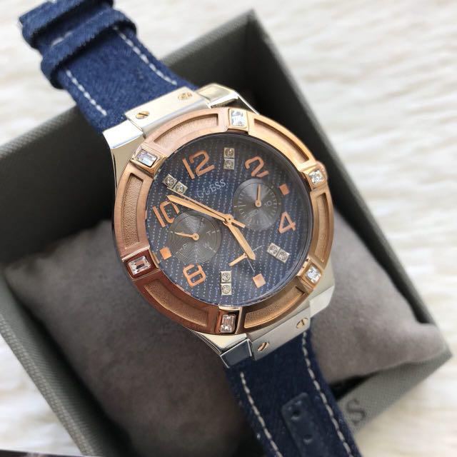 Guess Jet Setter Analog Blue Dial Blue Denim Strap Watch For Women - W0289L1