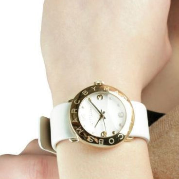 Marc Jacobs Amy White Dial White Leather Strap Watch for Women - MBM1150