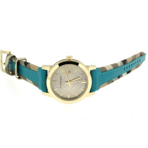 Burberry Heritage Gold Dial Blue Leather Strap Watch for Women - BU9112