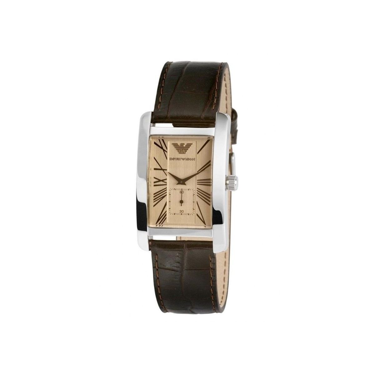 Emporio Armani Classic Beige Dial Brown Leather Strap Watch For Men - AR0154