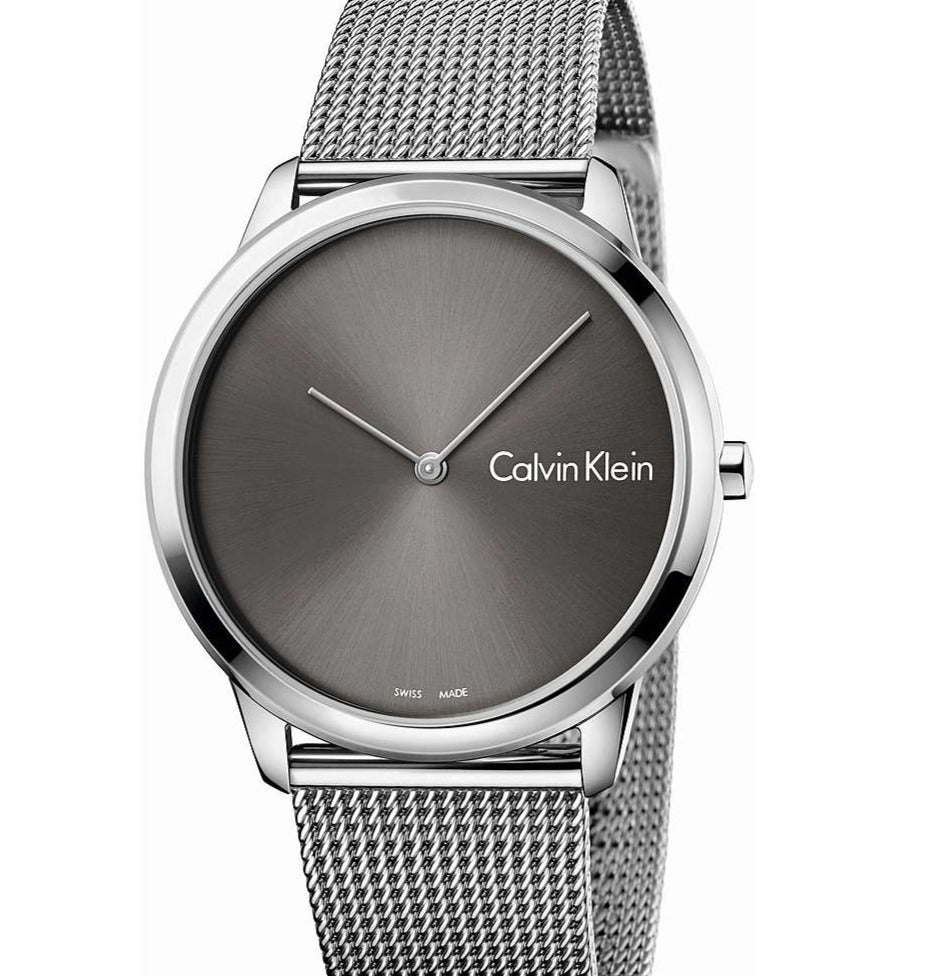 Calvin Klein Minimal Grey Dial Silver Mesh Bracelet Watch for Men - K3M211Y3