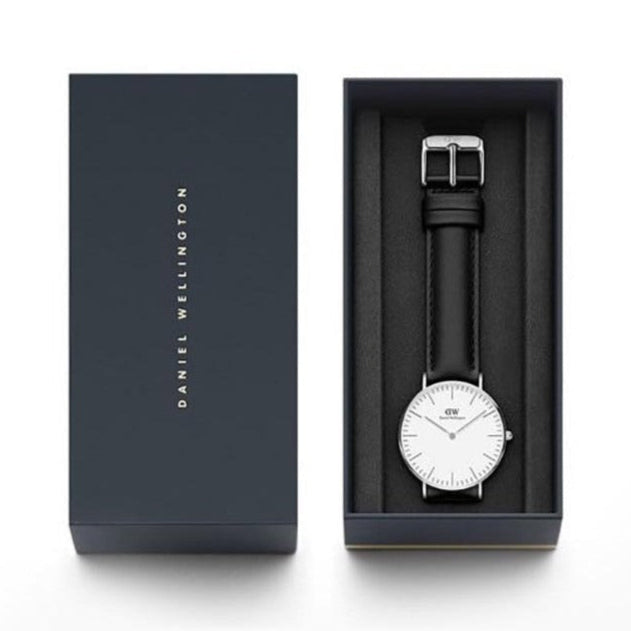Daniel Wellington Classic Sheffield White Dial Black Leather Strap Watch For Women - DW00100053