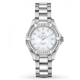 Tag Heuer Aquaracer Diamonds Mother of Pearl White Dial Silver Steel Strap Watch for Women - WBD131C.BA0748