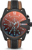 Diesel Mega Chief Quartz Black Dial Two Tone Leather Strap Watch For Men - DZ4305