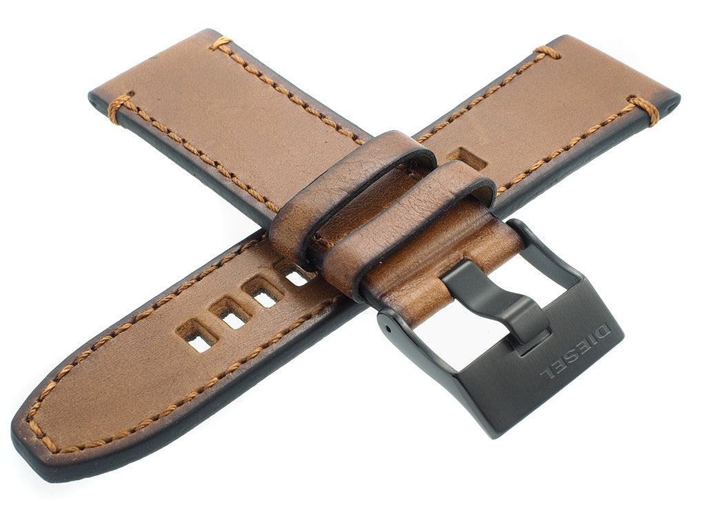 Diesel Mega Chief Chronograph Grey Dial Brown Leather Strap Watch For Men - DZ4463