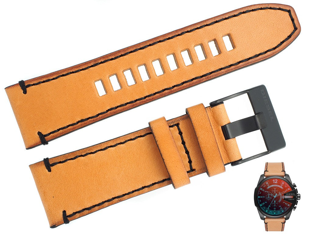 Diesel Mega Chief Chronograph Black Dial Brown Leather Strap Watch For Men - DZ4476