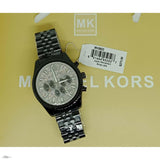 Michael Kors Lexington Chronograph Crystals Silver Dial Black Steel Strap Watch for Men - MK8605