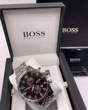 Hugo Boss Aeroliner Chronograph Black Dial Silver Steel Strap Watch For Men - 1512446