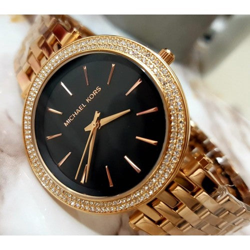 Michael Kors Darci Black Dial Rose Gold Steel Strap Watch for Women - MK3402