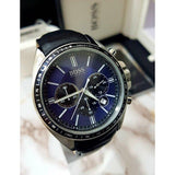 Hugo Boss Driver Sport Chronograph Blue Dial Black Leather Strap Watch for Men - 1513077