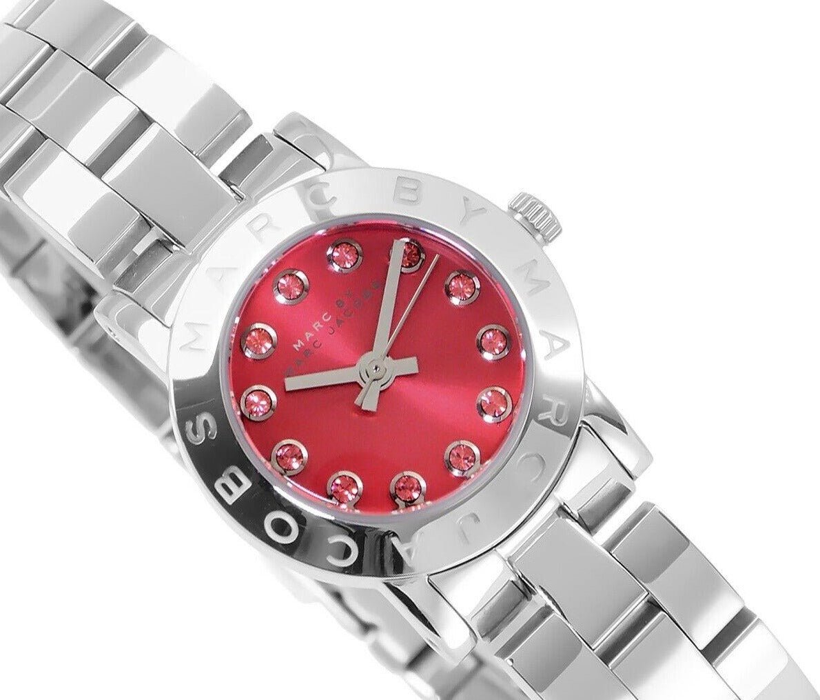 Marc Jacobs Amy Red Dial Silver Steel Strap Watch for Women - MBM3333