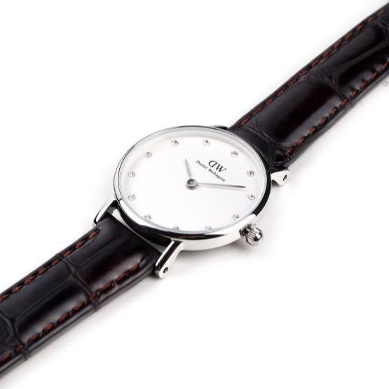 Daniel Wellington York White Dial Brown Leather Strap Watch For Women - DW00100069