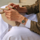 Daniel Wellington Iconic Link Emerald Green Dial Rose Gold Steel Strap Watch For Women - DW00100421