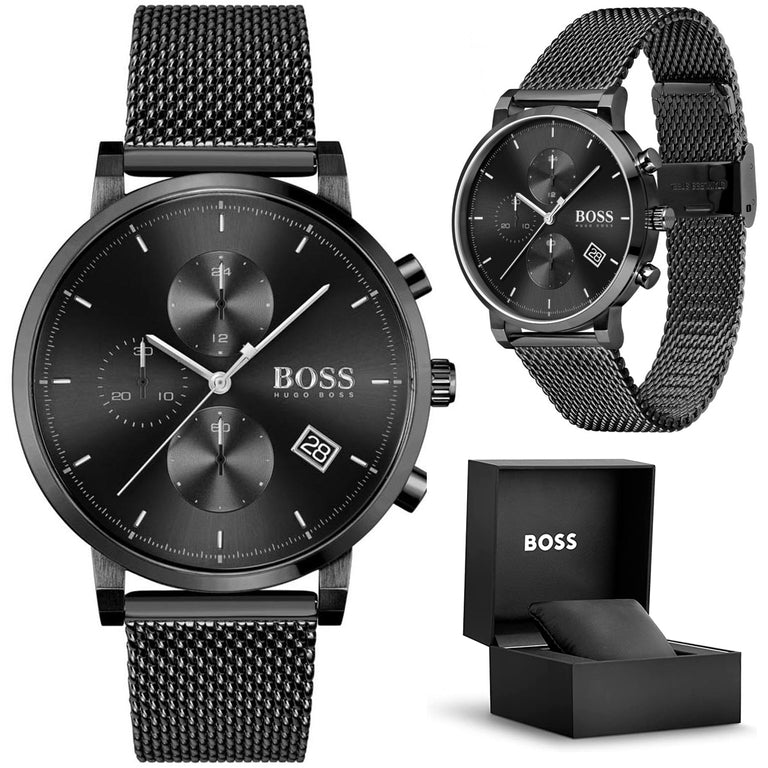 Hugo Boss Integrity Black Dial Black Mesh Bracelet Watch for Men - 1513813