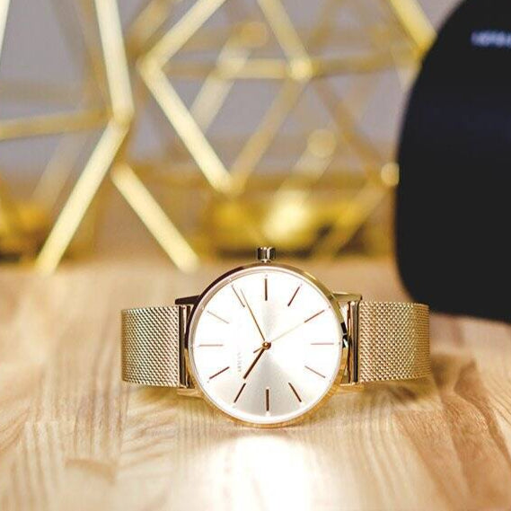 Armani Exchange Lola Analog Gold Dial Gold Mesh Strap Watch For Women - AX5536