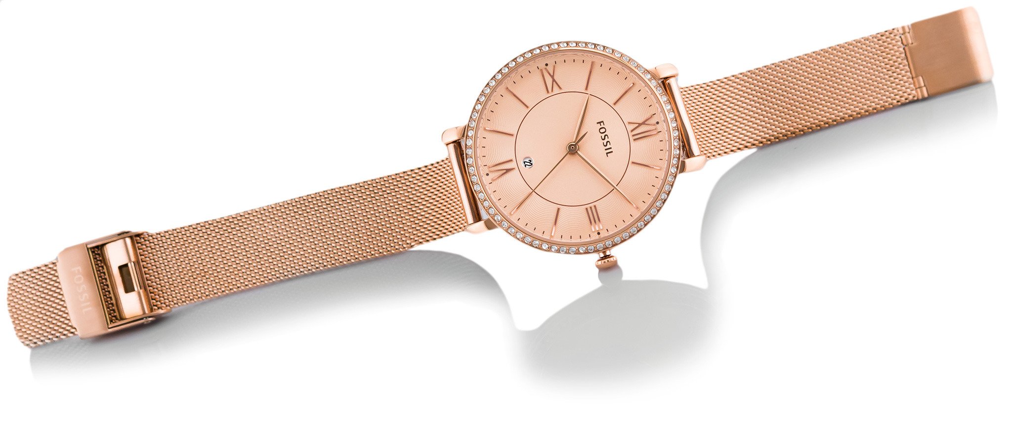 Fossil Jacqueline Quartz Rose Gold Dial Rose Gold Mesh Strap Watch for Women - ES4628