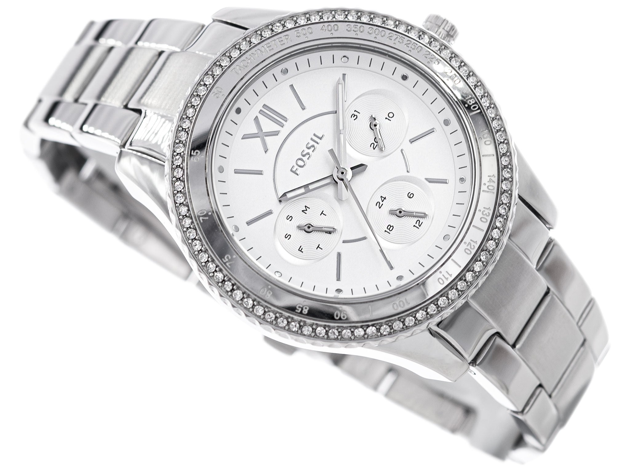 Fossil Stella Sport Multifunction Silver Dial Silver Steel Strap Watch for Women - ES5108