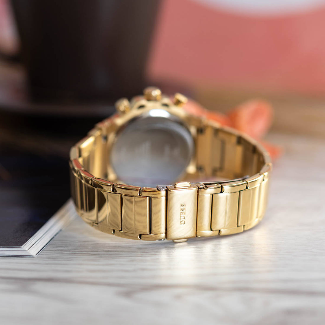 Guess Fusion Chronograph Gold Dial Gold Steel Strap Watch for Women - GW0552L2