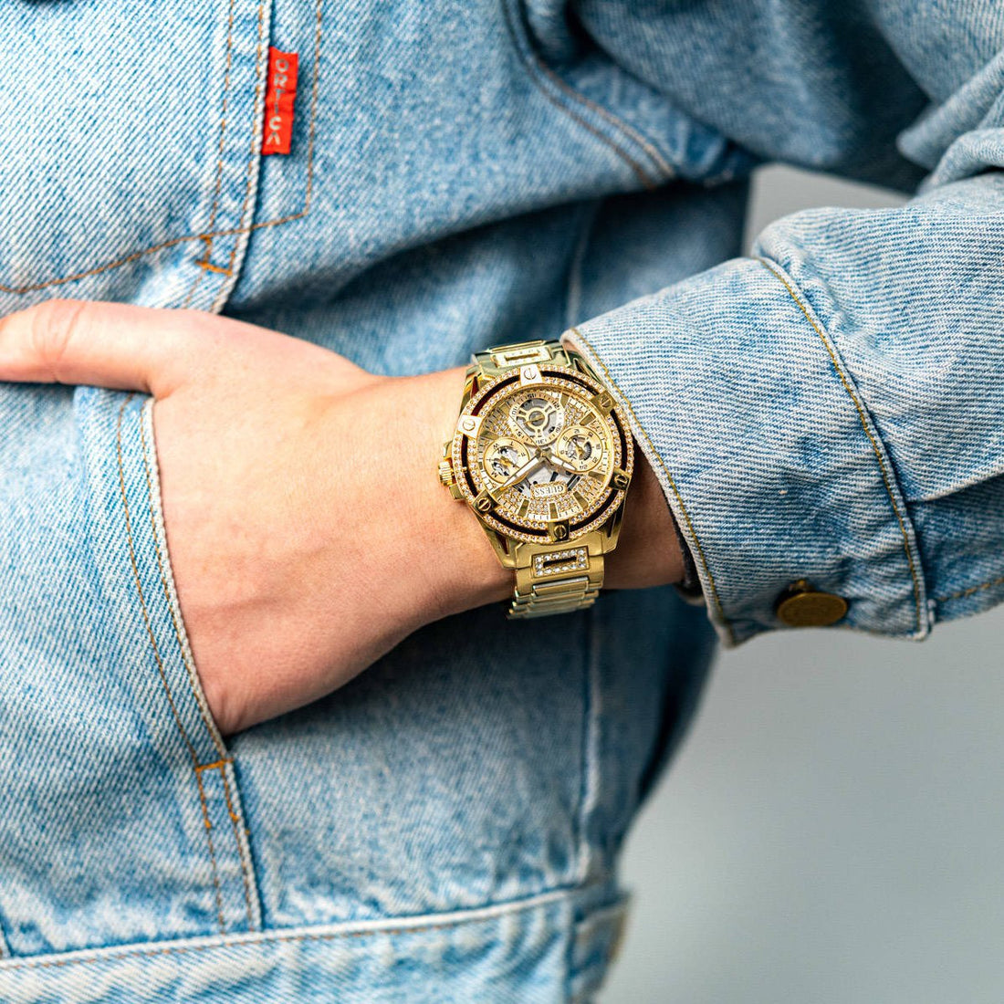 Guess Queen Quartz Gold Dial Gold Steel Strap Watch For Women - GW0464L2