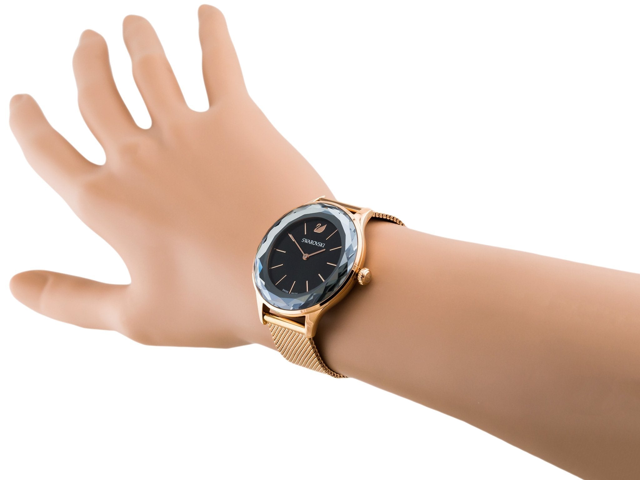 Swarovski Octea Nova Black Dial Rose Gold Mesh Bracelet Watch for Women - 5430424