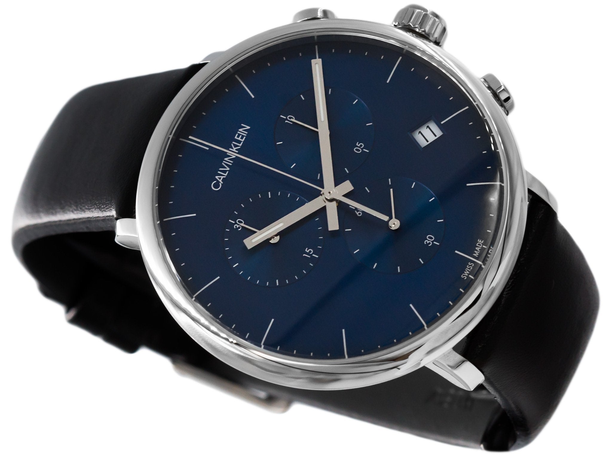 Calvin Klein High Noon Chronograph Blue Dial Black Leather Strap Watch for Men - K8M271CN