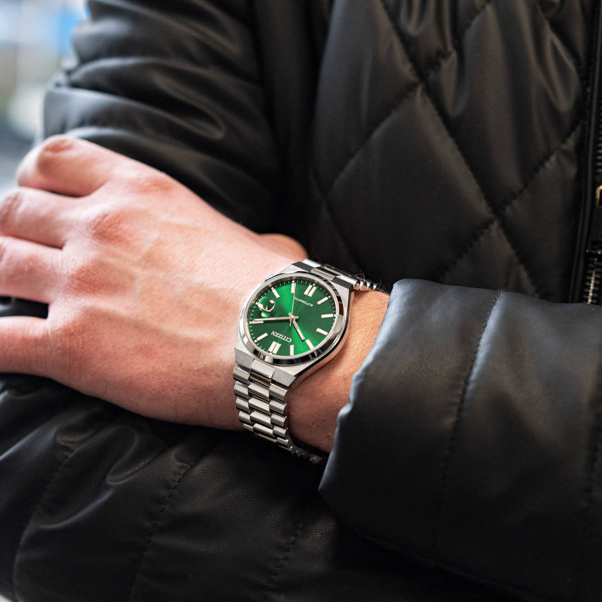 Citizen Tsuyosa Automatic Green Dial Silver Steel Strap Watch For Men - NJ0150-81X