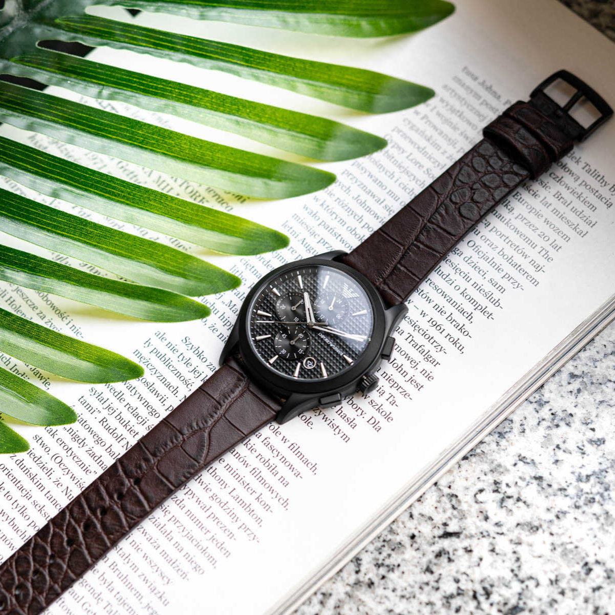 Emporio Armani Paolo Chronograph Black Dial Brown Leather Strap Watch For Men - AR11549