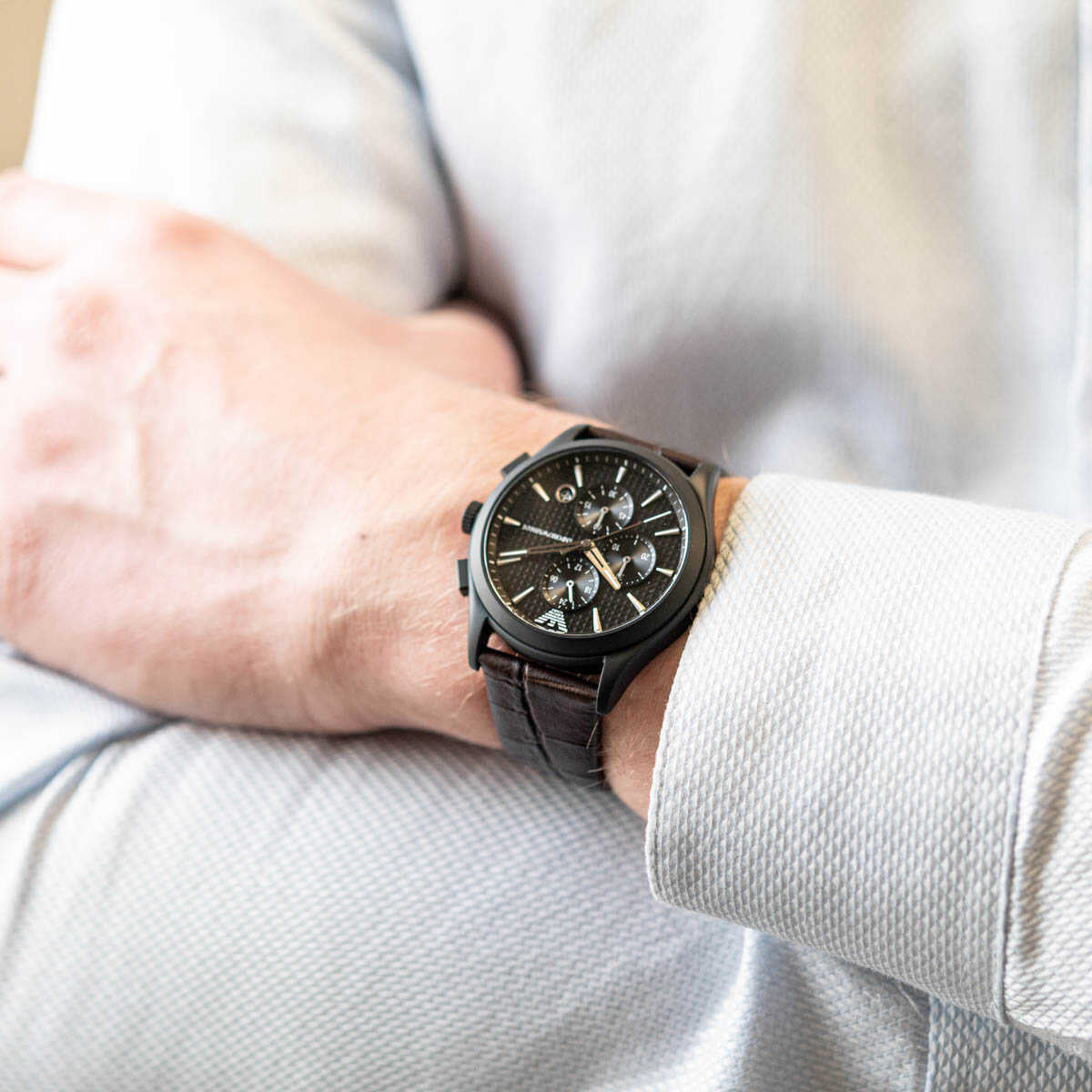 Emporio Armani Paolo Chronograph Black Dial Brown Leather Strap Watch For Men - AR11549