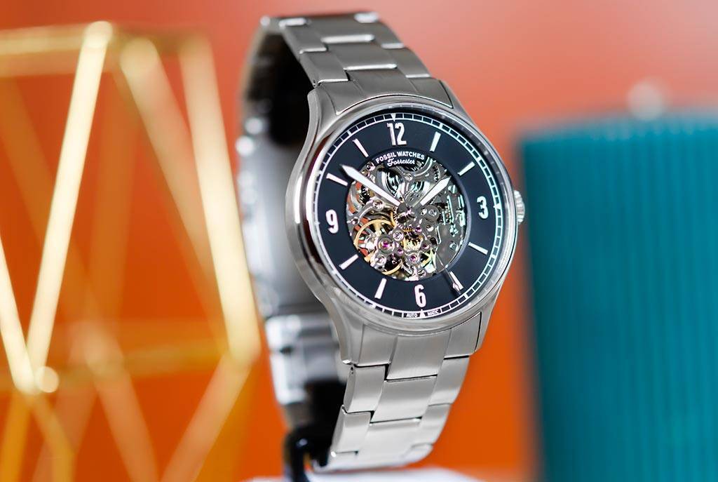 Fossil Forrester Automatic Skeleton Black Dial Silver Steel Strap Watch for Men - ME3180