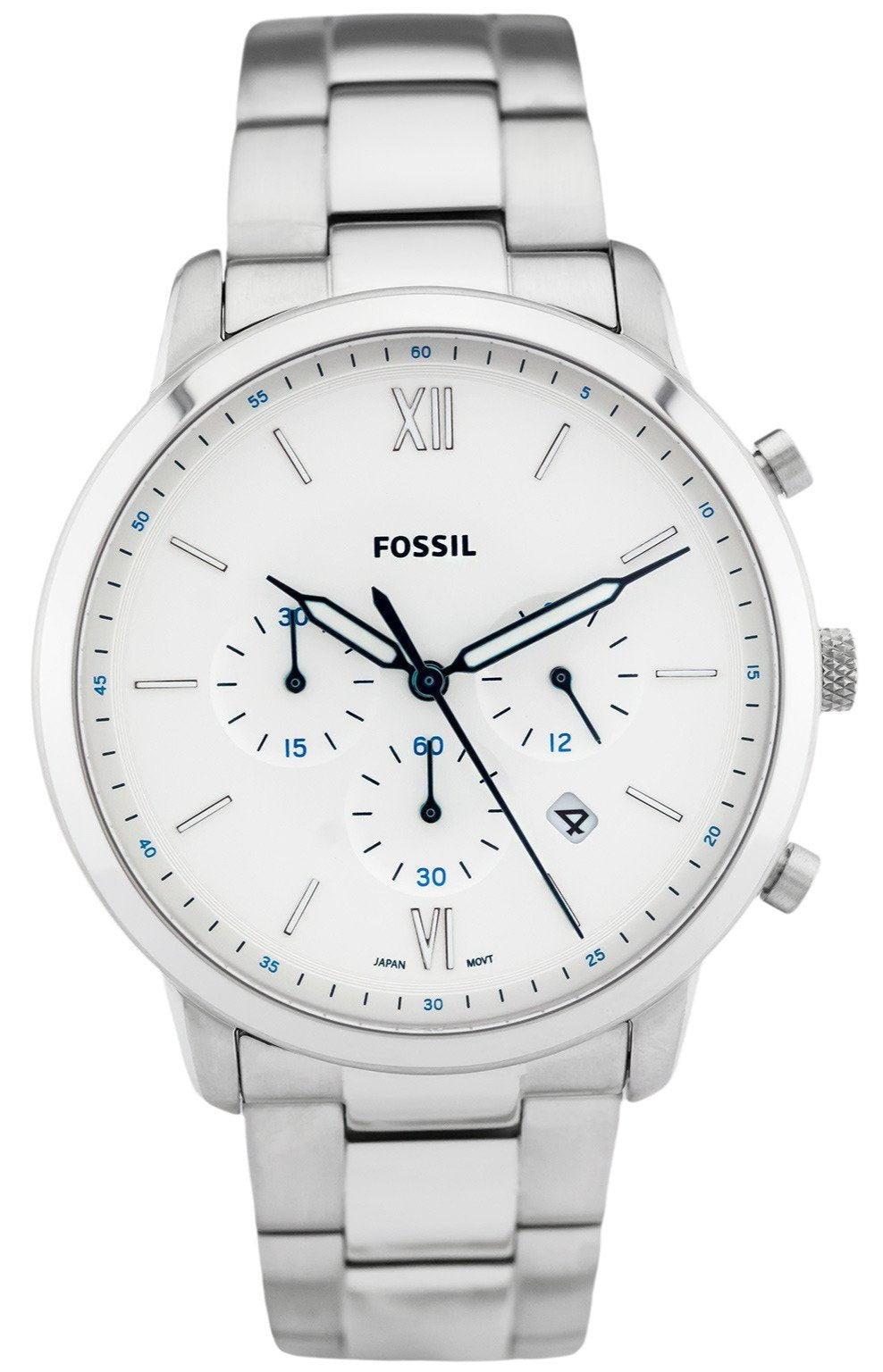 Fossil Neutra Chronograph White Dial Silver Steel Strap Watch for Men - FS5433