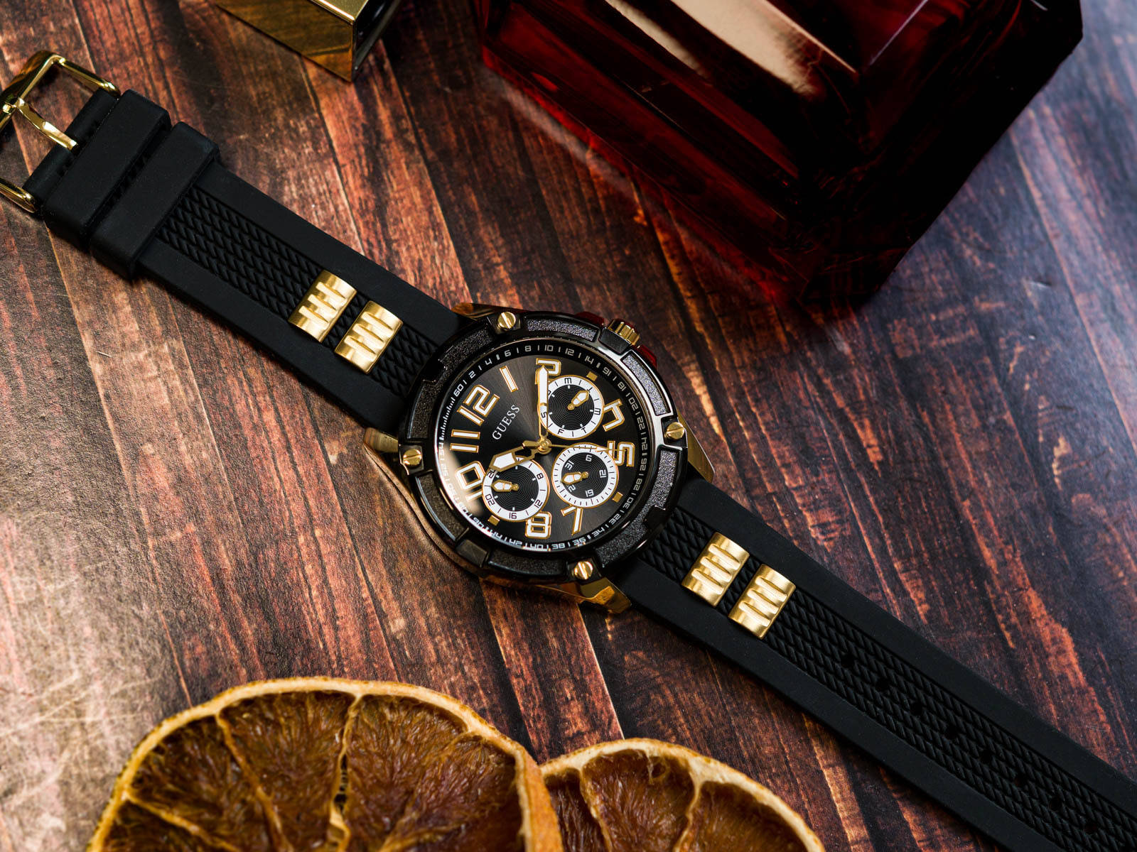 Guess Delta Black Dial Black Rubber Strap Watch for Men - GW0051G2