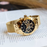 Guess Continental Chronograph Black Dial Gold Mesh Strap Watch For Men - GW0582G2