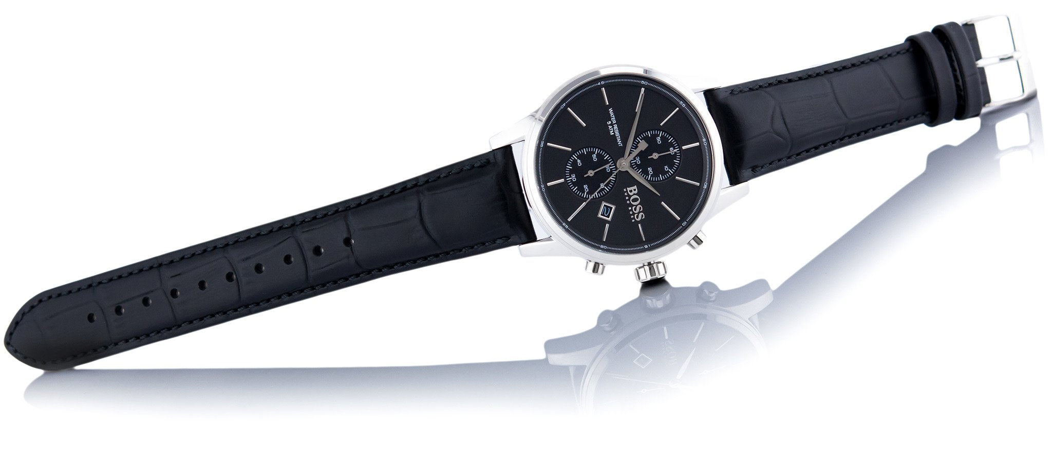 Hugo Boss Jet Black Dial Black Leather Strap Watch for Men - 1513279