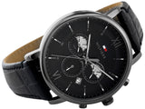 Tommy Hilfiger Evan Black Dial Black Leather Strap Watch for Men - 1710395