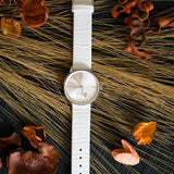 Calvin Klein Accent Silver Dial White Leather Strap Watch for Women - K2Y231K6