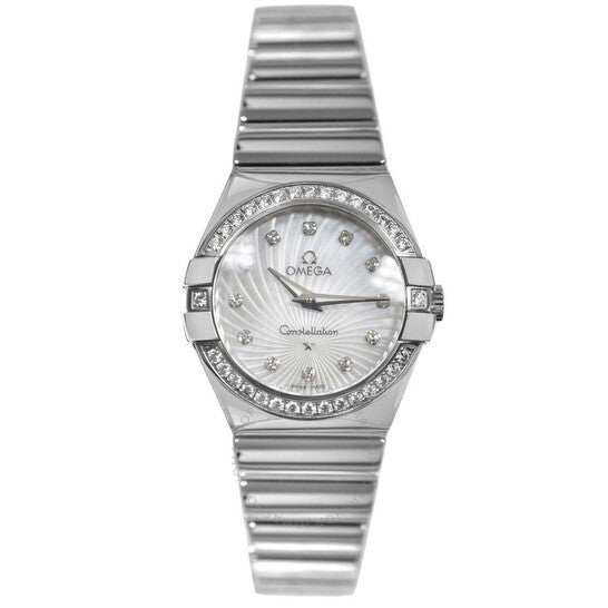 Omega Constellation Quartz Diamonds Silver Dial Silver Steel Strap Watch for Women - 123.15.27.60.55.004