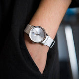Calvin Klein Accent Silver Dial White Leather Strap Watch for Women - K2Y231K6