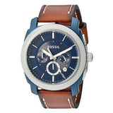 Fossil Machine Chronograph Blue Dial Brown Leather Strap Watch for Men - FS5232
