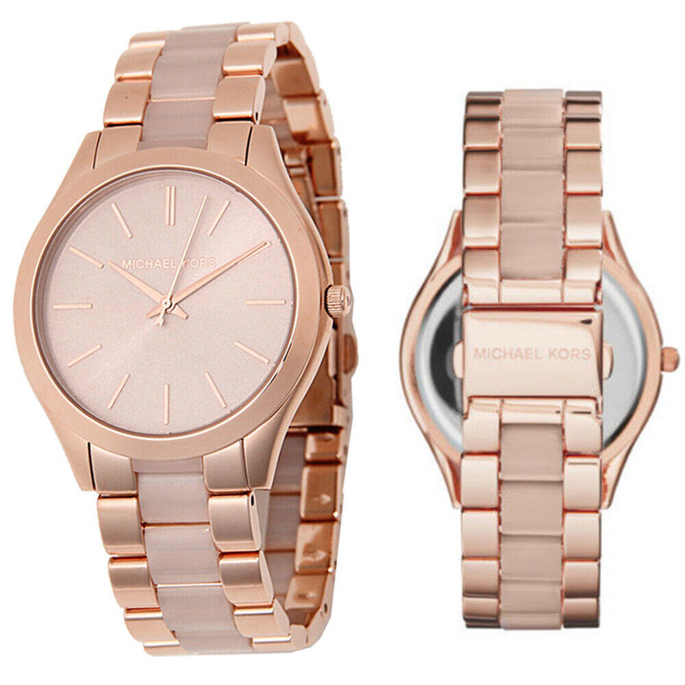 Michael Kors Slim Runway Rose Gold Dial Two Tone Steel Strap Watch for Women - MK4294