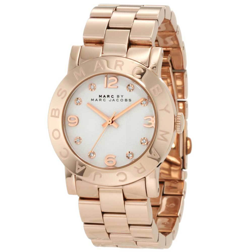 Marc Jacobs Amy White Dial Rose Gold Steel Strap Watch for Women - MBM3077