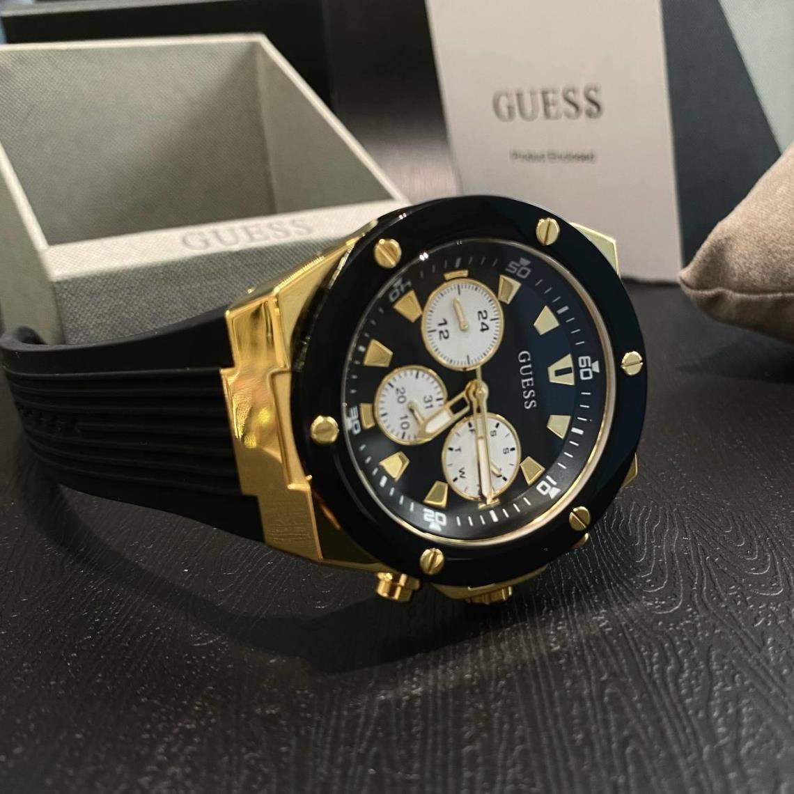 Guess Poseidon Chronograph Black Dial Black Rubber Strap Watch for Men - GW0057G1