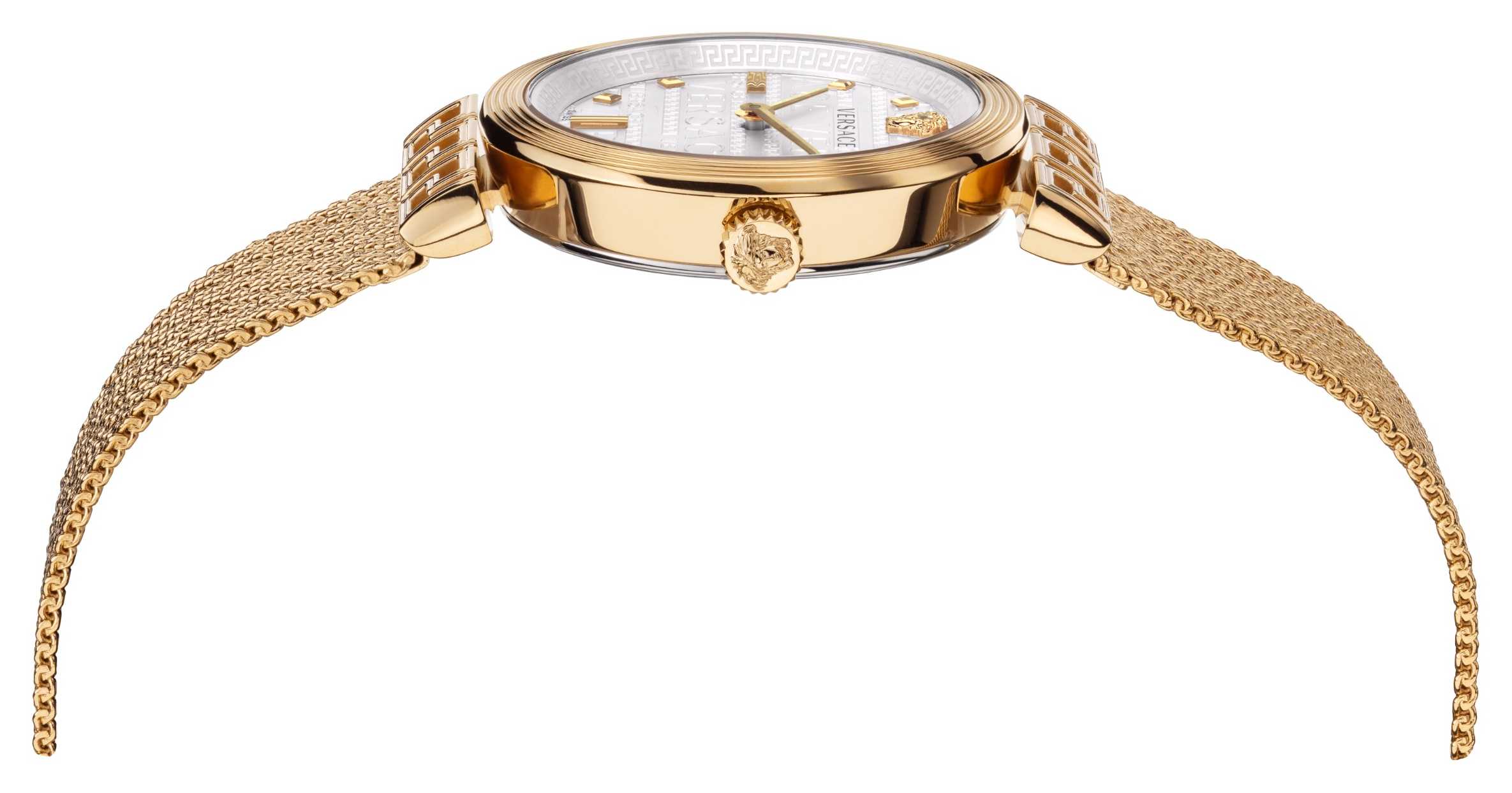 Versace Meander Greca White Dial Gold Mesh Bracelet Watch for Women - VELW00820