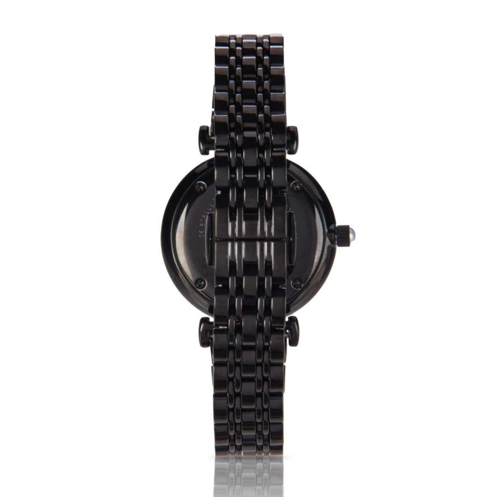 Emporio Armani Gianni T-Bar Quartz Black Mother of Pearl Dial Black Steel Strap Watch For Women - AR11268