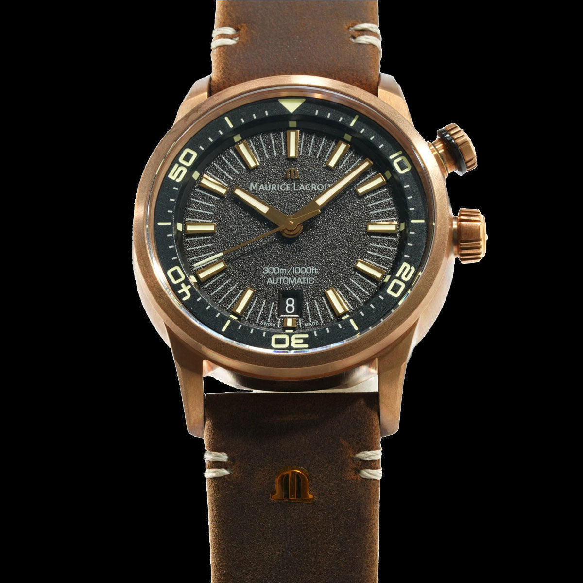 Maurice Lacroix Pontos S Diver Automatic Black Dial Brown Leather Strap Watch For Men - PT6248-BRZ01-330-2