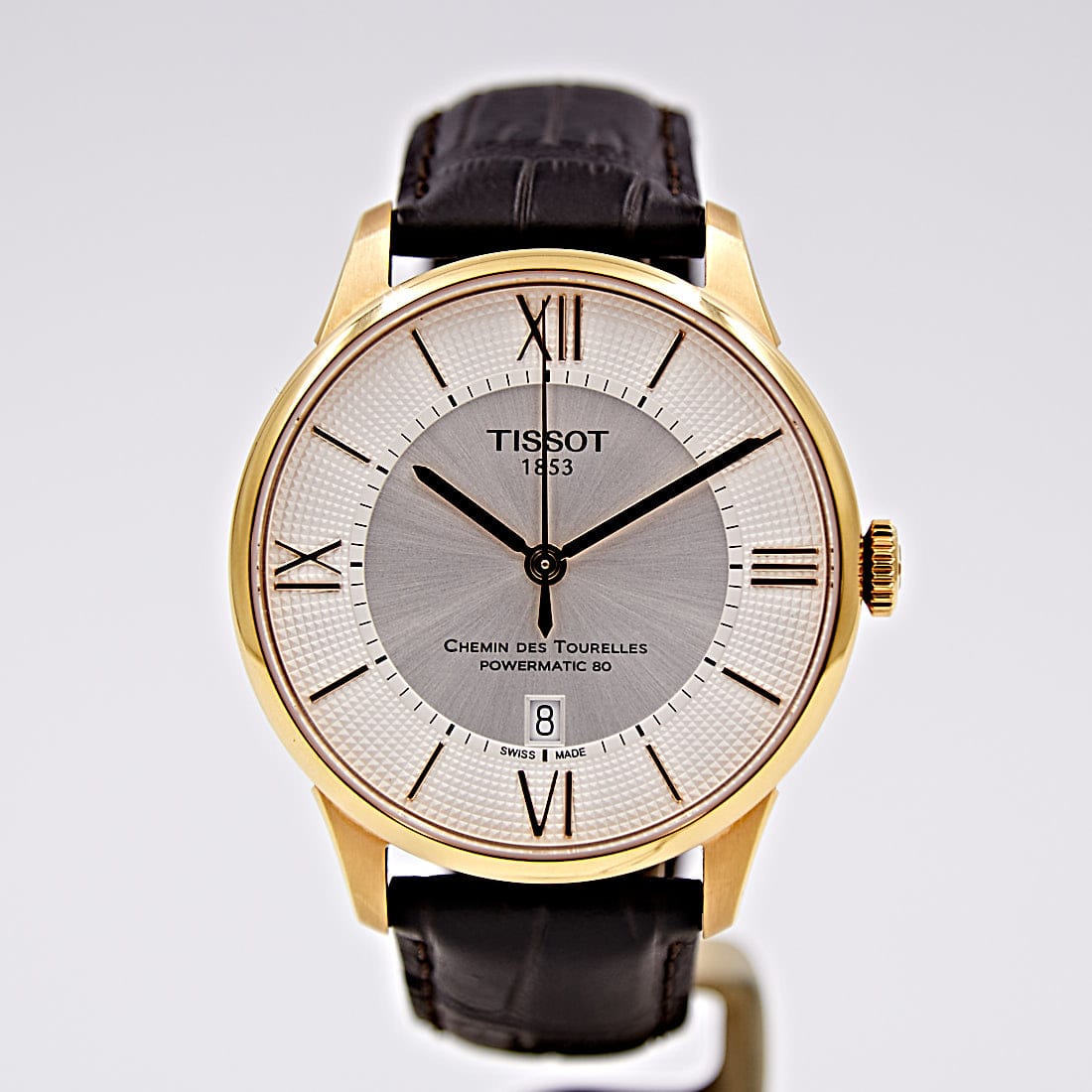 Tissot Chemin Des Tourelles Powermatic 80 Cosc Silver Dial Brown Leather Strap Watch For Men - T099.408.36.038.00