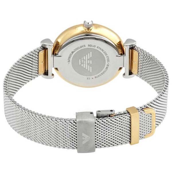 Emporio Armani Gianni T Bar Mother of Pearl Dial Silver Mesh Bracelet Watch For Women - AR2068