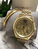 Michael Kors Lexington Chronograph Gold Dial Gold Steel Strap Watch For Men - MK8579