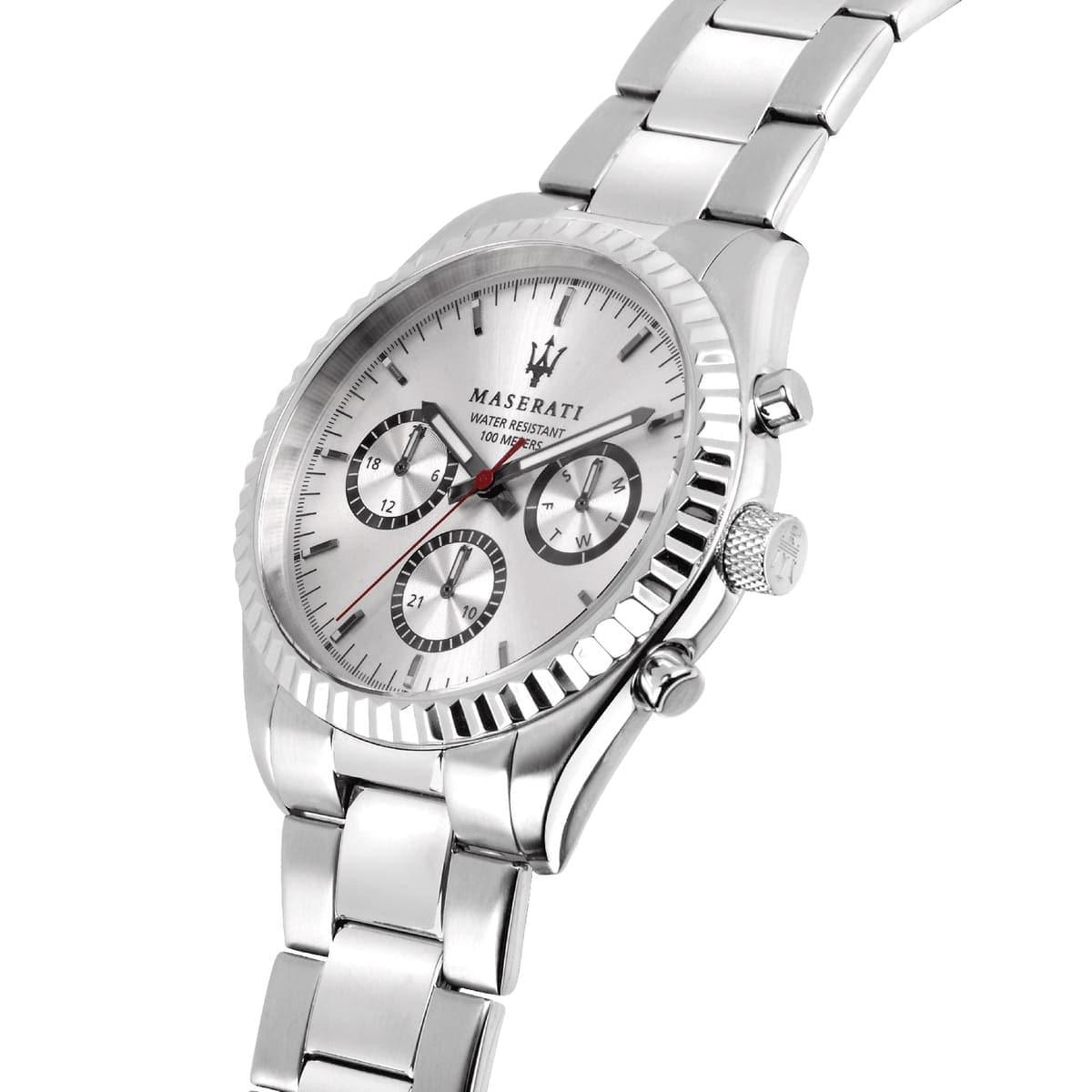 Maserati Competizione Silver Dial Silver Steel Strap Watch For Men - R8853100018